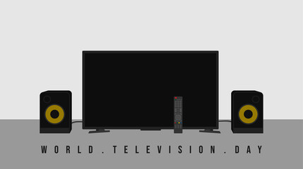 World Television Day design with television, tv remote and speaker vector illustration. Good template for television or technology design.