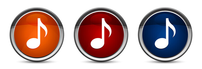 Music icon exclusive blue red and orange round button design set