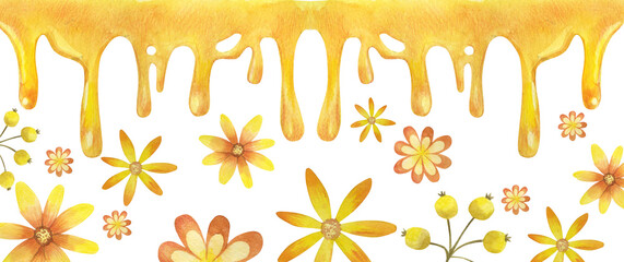 Watercolor clipart flowers and honey
