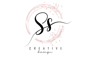 Handwritten SS S S letter logo with sparkling circles with pink glitter. - obrazy, fototapety, plakaty