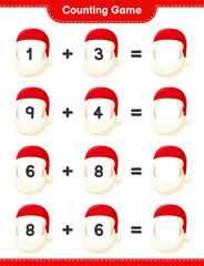 Counting game, count the number of Santa Claus and write the result. Educational children game, printable worksheet, vector illustration