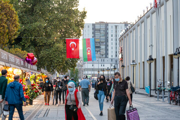 Azerbaijan and Turkey are flags everywhere together in Turkey