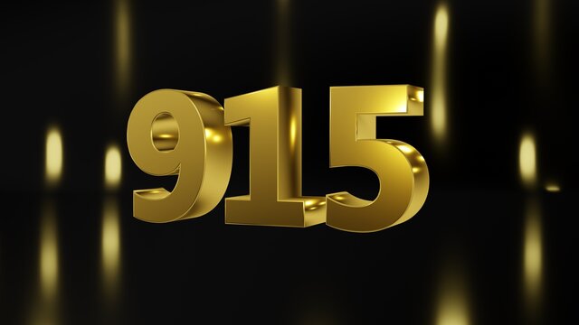 Number 915 in gold on black and gold background, isolated number 3d render