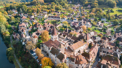 aerial view of medieval town in dordogne, France
