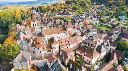 aerial view of medieval town in dordogne, France