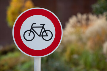 no bicycle allowed sign in autumn