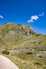 Fototapeta na wymiar Fantastic mountains of Montenegro. Picturesque mountain landscape of Durmitor National Park, Montenegro, Europe, Balkans, Dinaric Alps, UNESCO World Heritage Site. Panoramic road