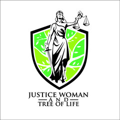 justice woman and tree of life logo exclusive design inspiration