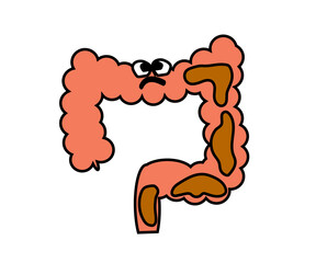 Intestines in the background. Cartoon. Vector illustration.