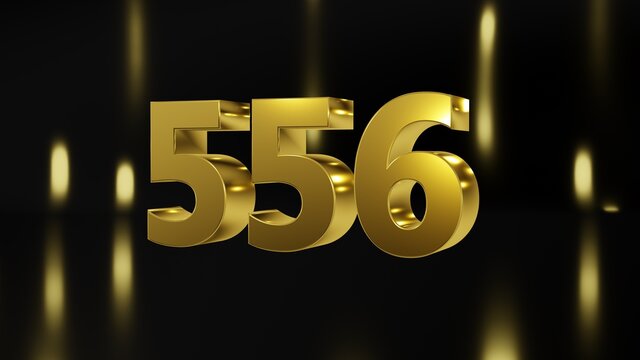 Number 556 in gold on black and gold background, isolated number 3d render