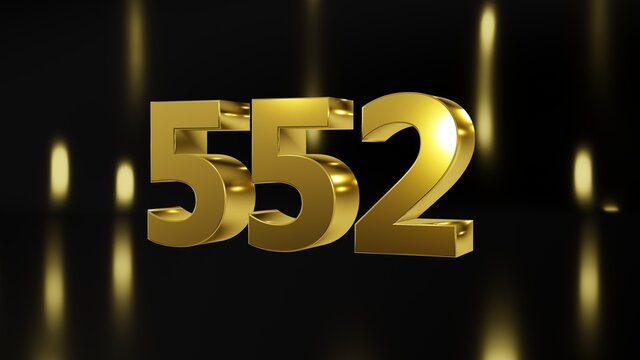 Number 552 in gold on black and gold background, isolated number 3d render