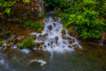 Rastoke village with a lot of waterfalls. Slunj. Croatia. August 2020, long exposure picture.