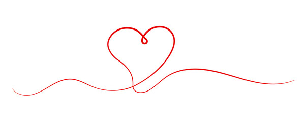 Abstract heart drawn by one continuous line. Freehand doodle drawing. Element of love for cards, print, greetings. flat vector linear illustration isolated on white background