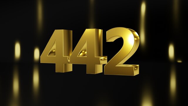Number 442 in gold on black and gold background, isolated number 3d render