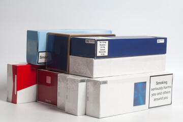 Carton of cigarettes, on white background.