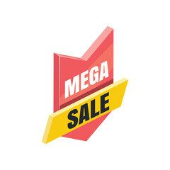 Mega sale Red Yellow label. Vector 3d isometric, color web icons set, new flat style. Creative illustration, idea for infographics.