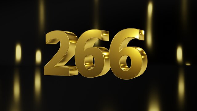Number 266 in gold on black and gold background, isolated number 3d render
