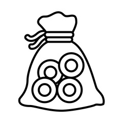 hanukkah concept, bag with gelts icon, line style