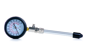 Auto compression pressure gauge on white background isolation