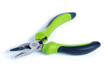 Green pliers work tool on white background isolation