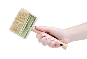 Paint brush tool in hand on white background isolation