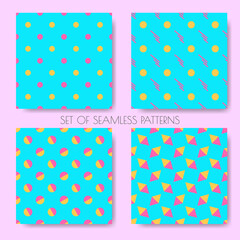 Set of bright seamless patterns. Abstract seamless geometric pattern on bright background.