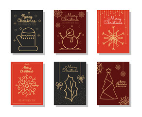 Merry christmas minimalist cards icon set, colorful design