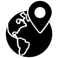 
A location pin over world map, global positioning system flat icon 
