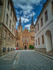 Fototapeta na wymiar Merseburg, Germany-September 05,2019. View of the historic Merseburg Cathedral and castle taken from the forecourt, Saxony Anhalt Germany