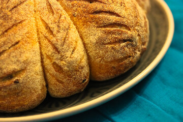 Homemade baking, white wheat bread close-up texture