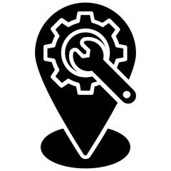 
Location pointer with cog and wrench, location setting icon 
