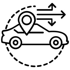 
A car with directional arrows and map marker, car navigation icon 
