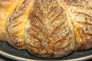 Homemade baking, white wheat bread close-up texture