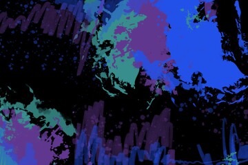 Abstract unique balck background artistic scribble paint and ethereal space glitter modern art painting