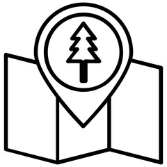 
A tree in map pointer over folded map, icon design of park location
