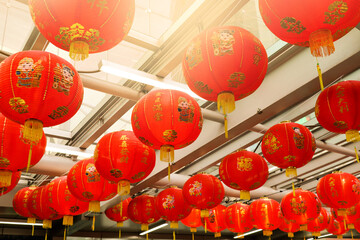 Traditional red lanterns decorated for Chinese new year.