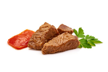Beef stew, traditional homemade goulash, Hungarian bograch, isolated on white background