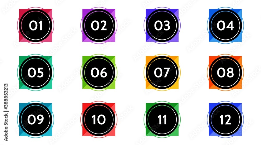 Fototapete Bullet points data, info markers. icon arrow set. Number Flags 1 to 12 Flat design isolated vector. infographic illustration.