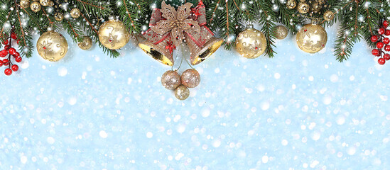 Christmas decorations, postcard, banner for showing, Happy new year 2021 background with bokeh...