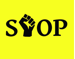 stop racism, black lives matter, vector illustration of a hand, fist. black lives matter , yellow background