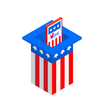 Vote in Uncle sam hat. USA election day. Isometric vector illustration