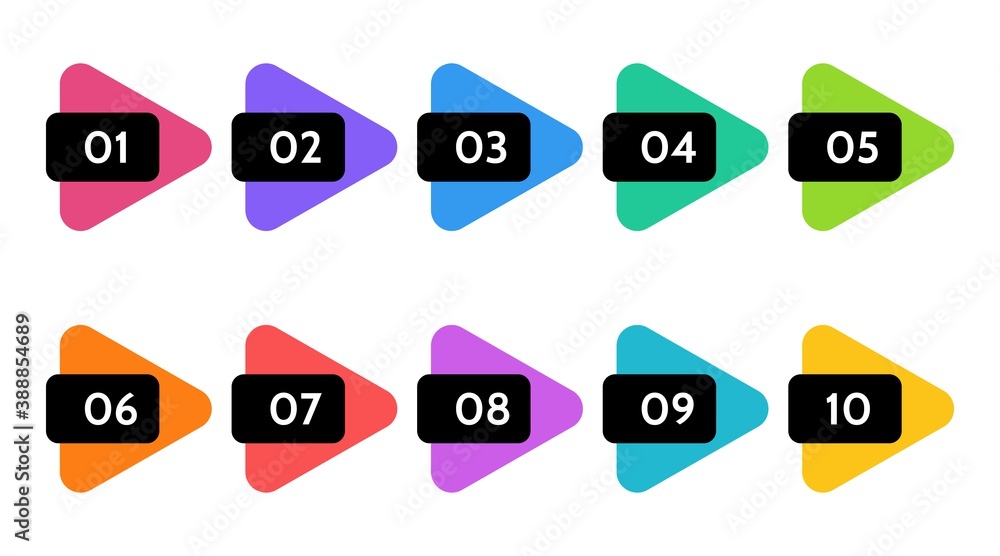 Poster Bullet points data, info markers. icon arrow set. Number Flags 1 to 12 Flat design isolated vector. infographic illustration.