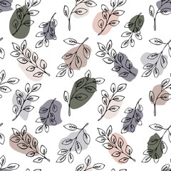 Modern abstract seamless vector floral pattern with shapes and color spots in trendy colors.