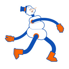 Walking Cartoon Snowman. Christmas and new year illustration. Snowman go