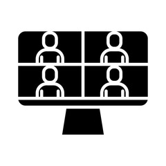 people in teleconference with desktop silhouette style icon