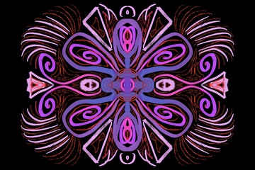 Abstract Symmetrical kaleidoscope pattern design unqiue line electric neon hippie retro modern background