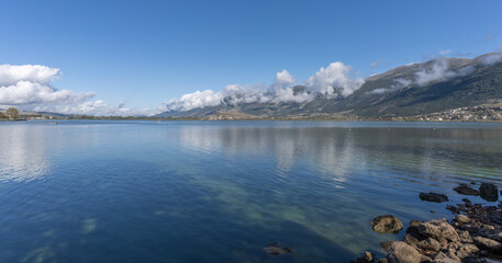 Lakeside view of Ioannina (Yannena), capital and largest city of Epirus in north-western Greece.