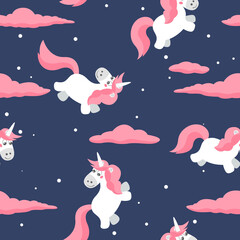 Childish pattern of Unicorns, hand drawn vector illustration background, kids design great for textile and texture fabric, wrapping, apparel.