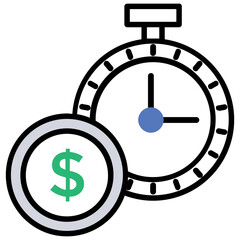 
Stopwatch and a dollar coin placed side by side symbolising the sale period icon
