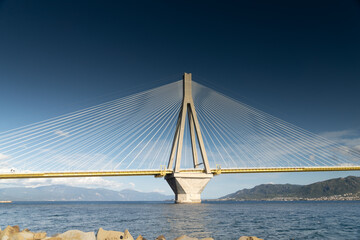 The sublime Rio–Antirrio Bridge, one of the world's longest multi-span cable-stayed bridges and longest of the fully suspended type. It crosses the Gulf of Corinth near Patras, Greece